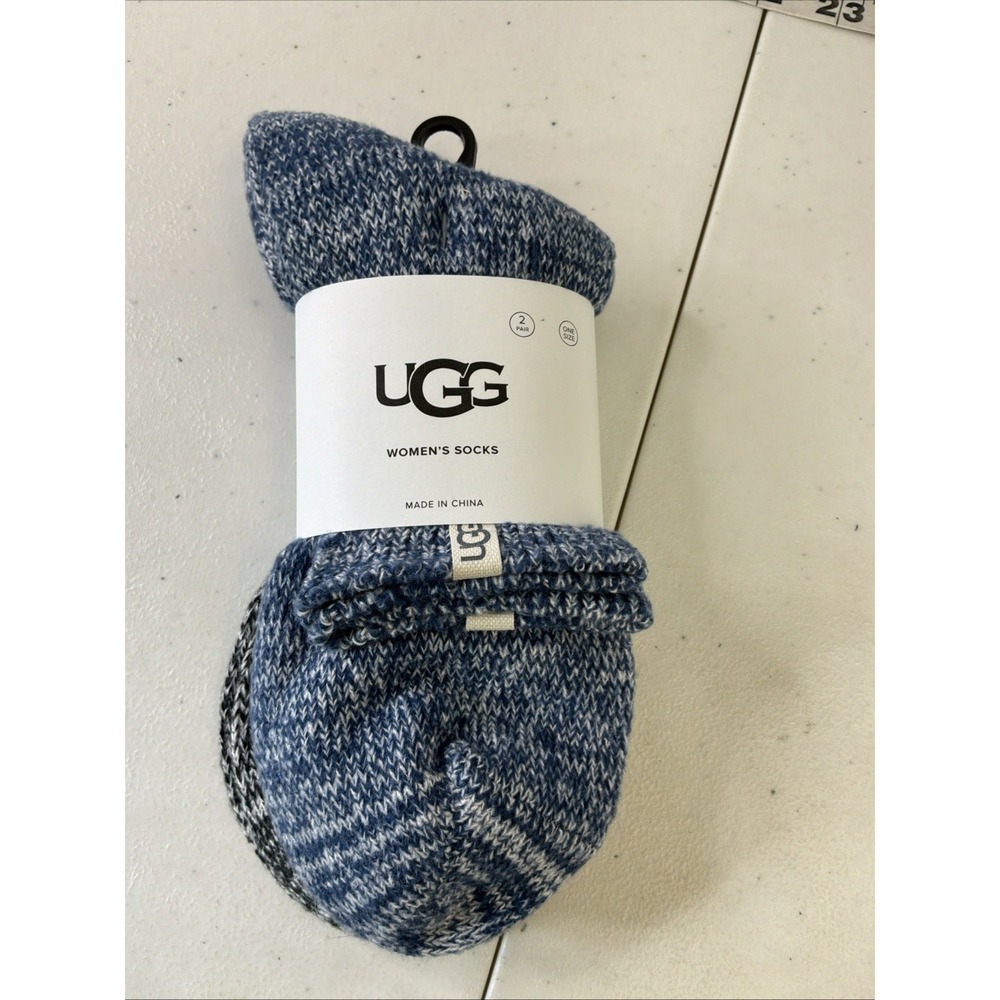 NWT UGG Australia Women's Rib Knit Slouchy Quarter 2 Pair One Size Black Blue